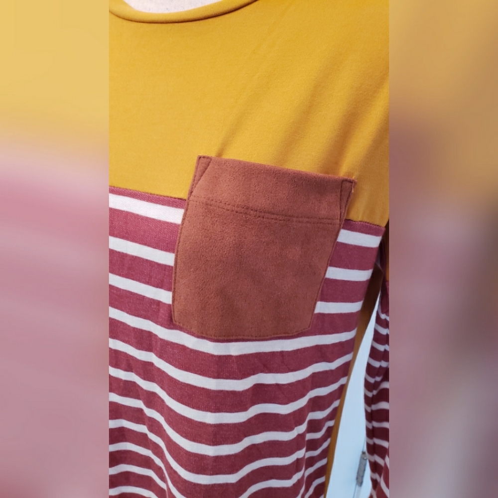 White Birch Mustard Yellow Maroon Red  Long Sleeve Top Suede Women's Size Small - Picture 2 of 4